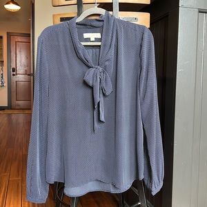 Navy, Polka Dot Tied Loft Blouse